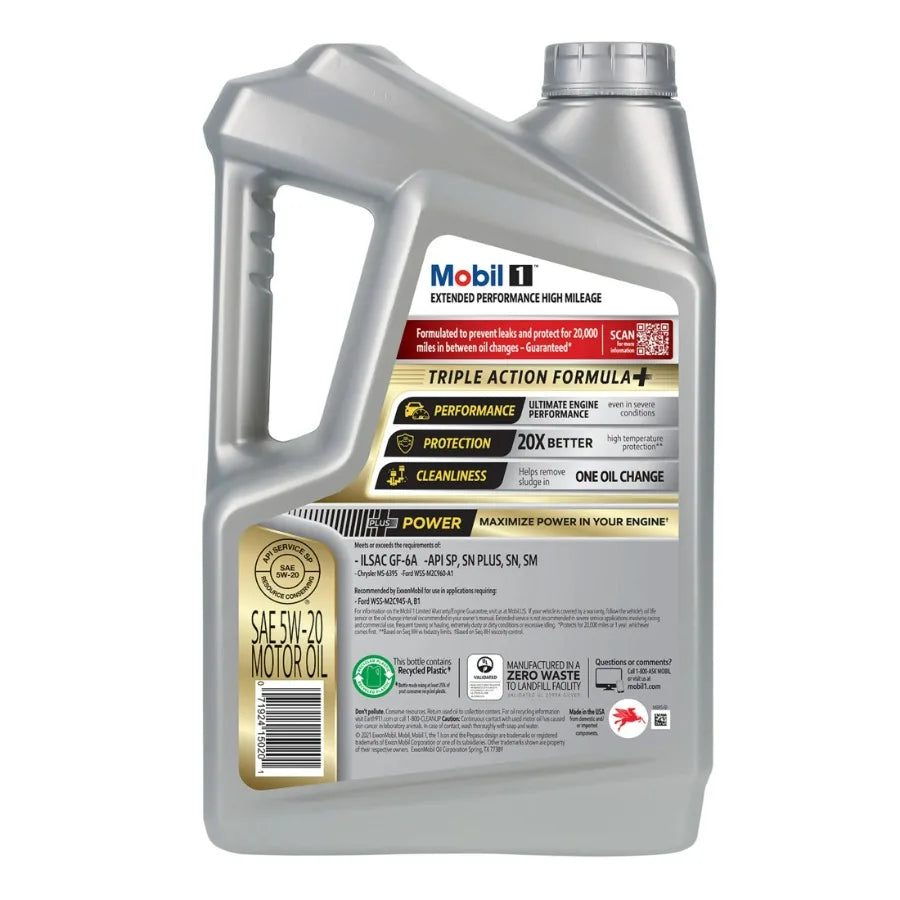 Mobil 1 Extended Performance High Mileage 5W-20 Motor Oil, 5 Quart Pack of 3