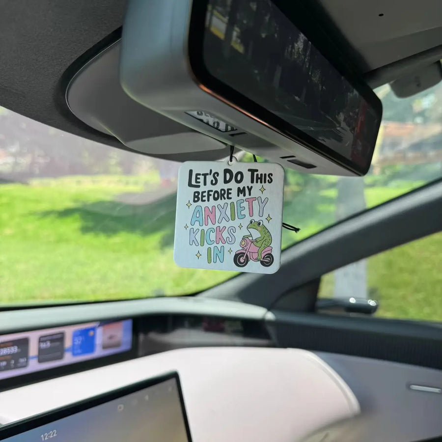 Cute Frog On Pink Scooter Anxiety Quote Hanging Car Air Freshener