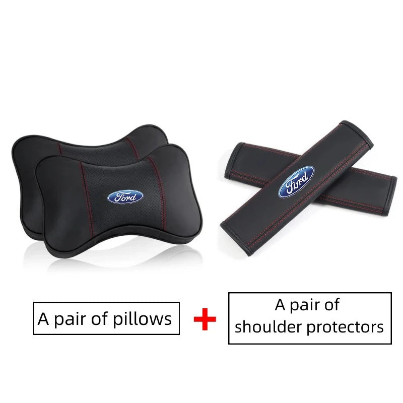 Ford Car Headrest Neck Pillow and Seat Belt Shoulder Pad Set – 2/4-Piece