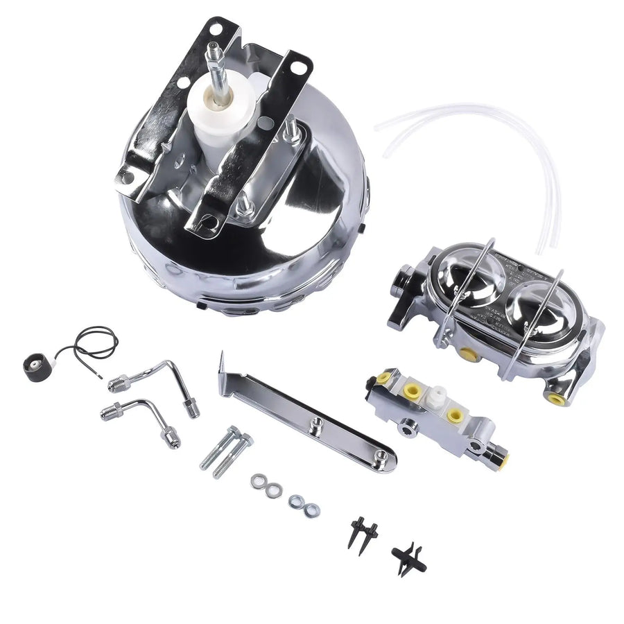 11-Inch Chrome Brake Booster, Master Cylinder & Valve Kit for Chevrolet/GMC 1973-1993