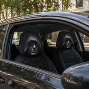 2-Piece Mysterious Hooded Face Car Headrest Covers – Universal Black Interior Decor