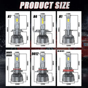 2-Piece H1/H4/H7/H11/9005/9006 LED Headlight Bulb – 6000K, High/Low Beam