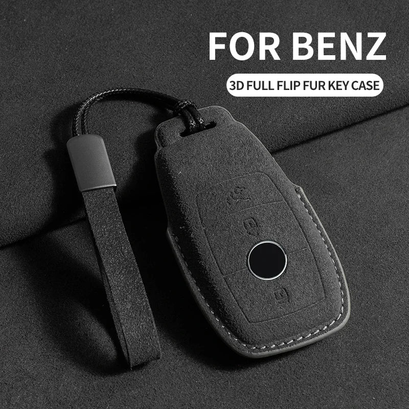 Suede Leather Car Key Case Cover for Mercedes-Benz