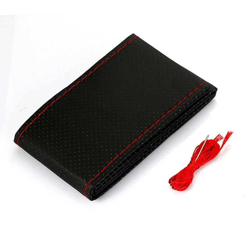 DIY Two-Tone Leather Steering Wheel Cover with Needle and Thread