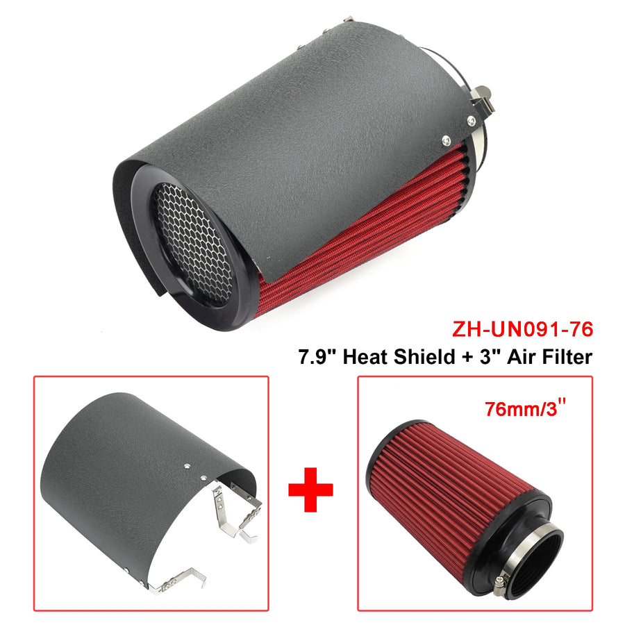 Universal High-Flow Cold Air Intake Filter with Stainless Steel Heat Shield
