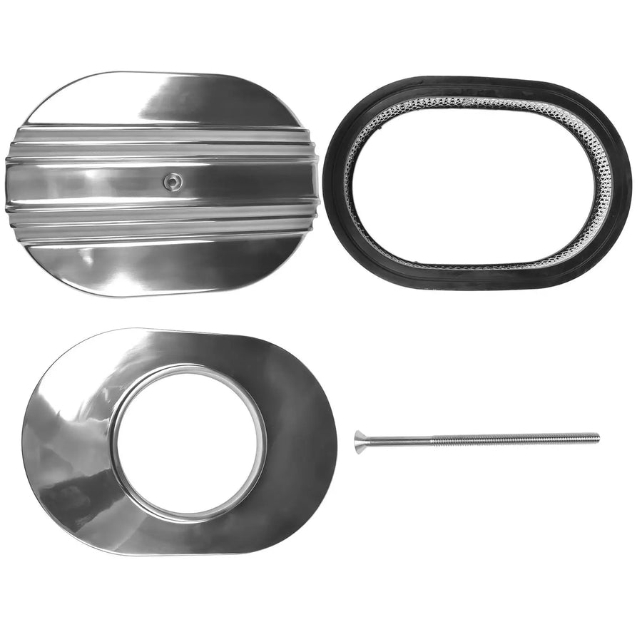 12 in Polished Oval Finned Air Cleaner – 5-1/8 in Carb Neck