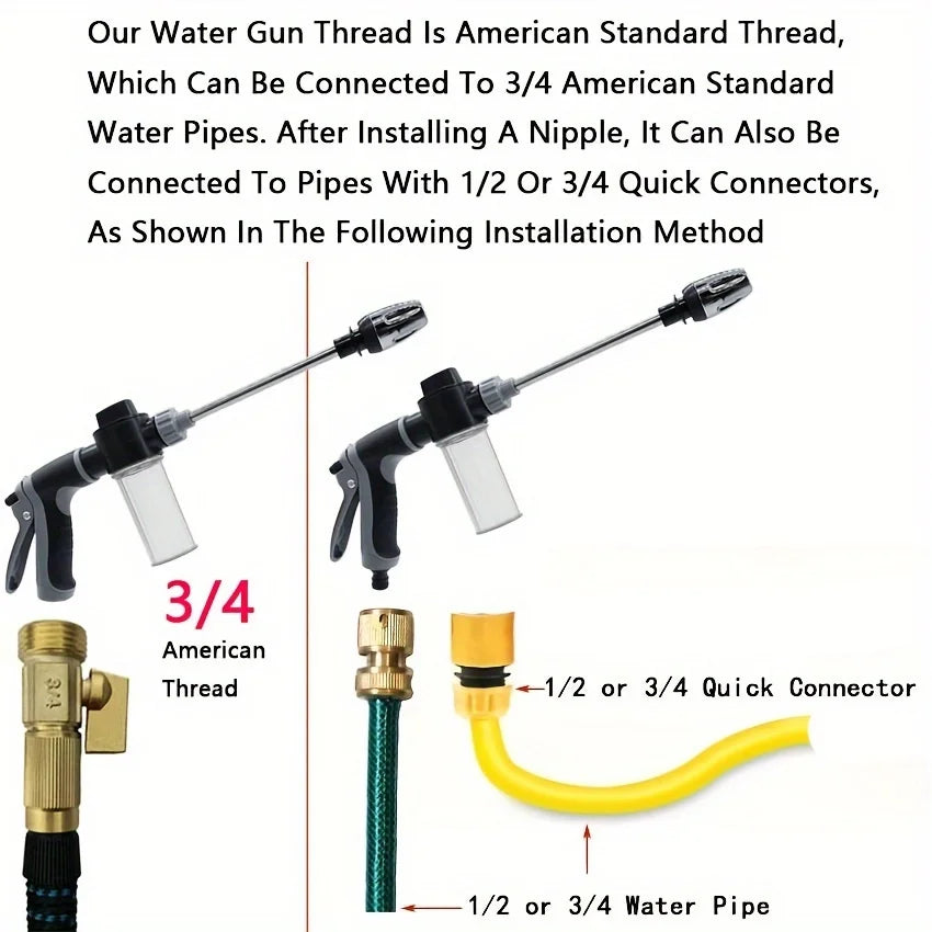High-Pressure Car Wash Water Gun With Foam Bottle and Hose Nozzle