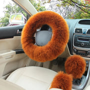 3-Piece Wool-Look Steering Wheel, Handbrake and Gear Shift Cover Set