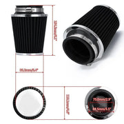 Universal 3 Inch 76mm High Flow Inlet Cleaner Dry Filter Cold Air Intake Cone Black