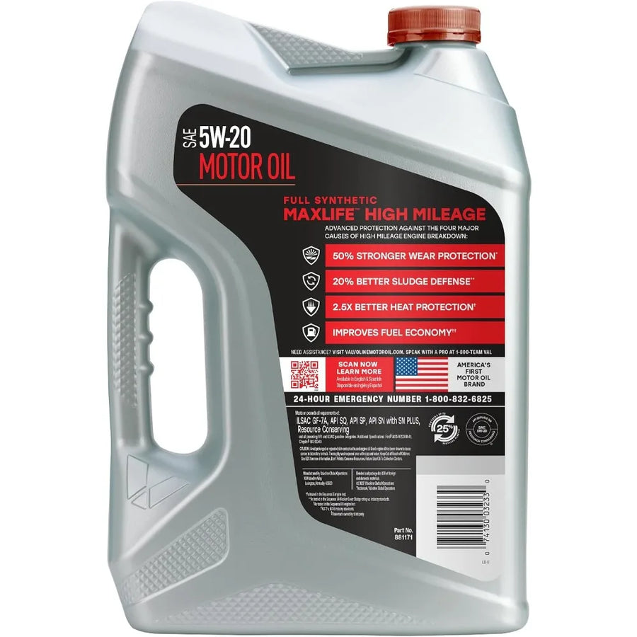 Valvoline MaxLife Full Synthetic High Mileage 5W-20 Motor Oil, 5 Quart