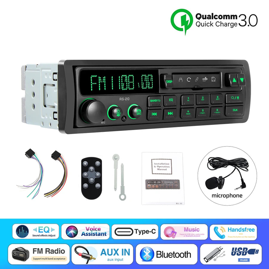 Retro 1-DIN Bluetooth Car Stereo with FM, AM, RDS, DAB and USB