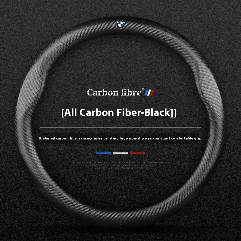 Anti-Slip Carbon Fiber-Look Leather Steering Wheel Cover for BMW