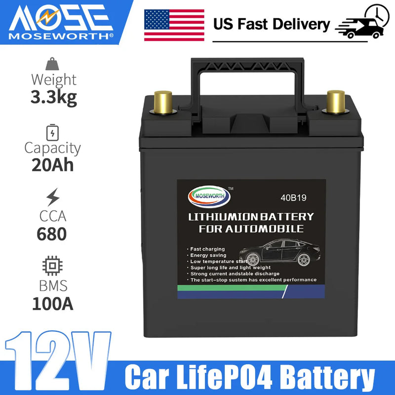 40B19 12.8V 20Ah LiFePO4 Automotive Battery - 680 CCA