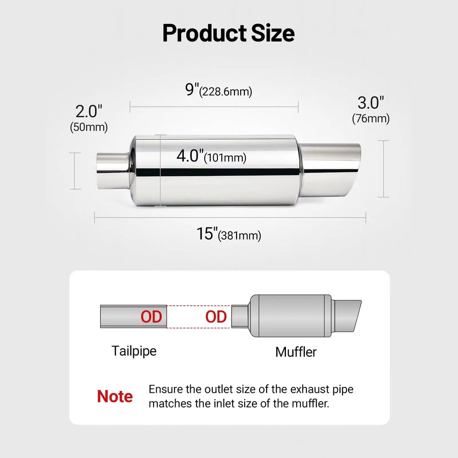 Universal Stainless Steel Universal Exhaust Muffler – 50mm