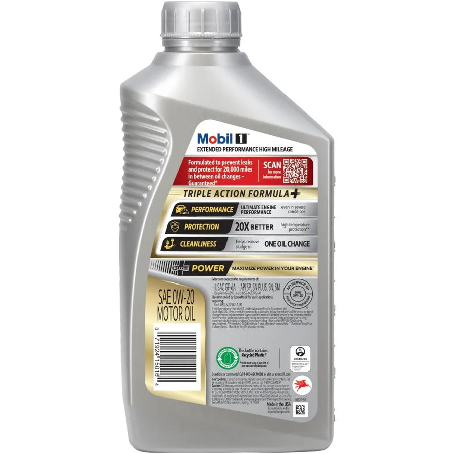 Mobil 1 Extended Performance High Mileage 0W-20 Motor Oil, 1 Quart Case of 6