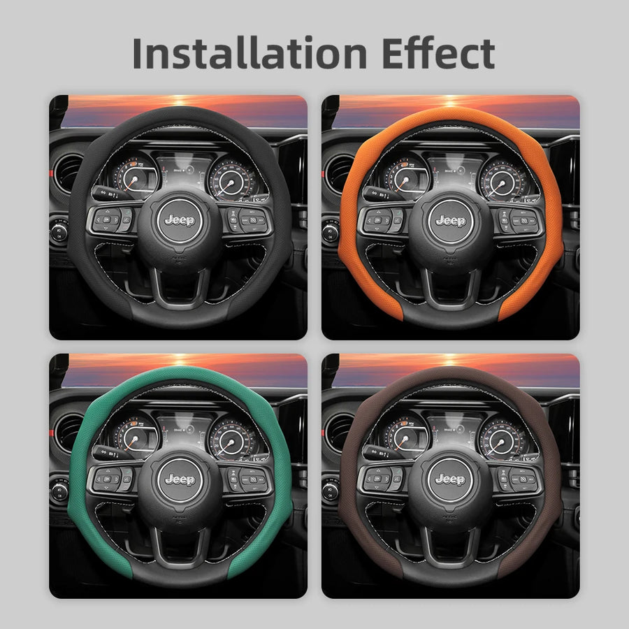 Perforated Leather Steering Wheel Cover for Jeep Models