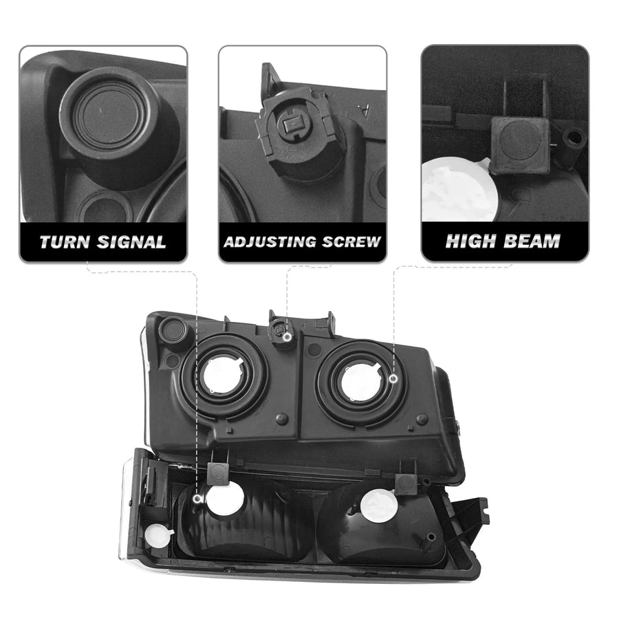 Black Headlight and Bumper Lamp Set for Chevrolet Silverado 2003-2006