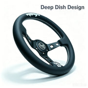 320 mm Black Leather Deep-Dish Racing Steering Wheel