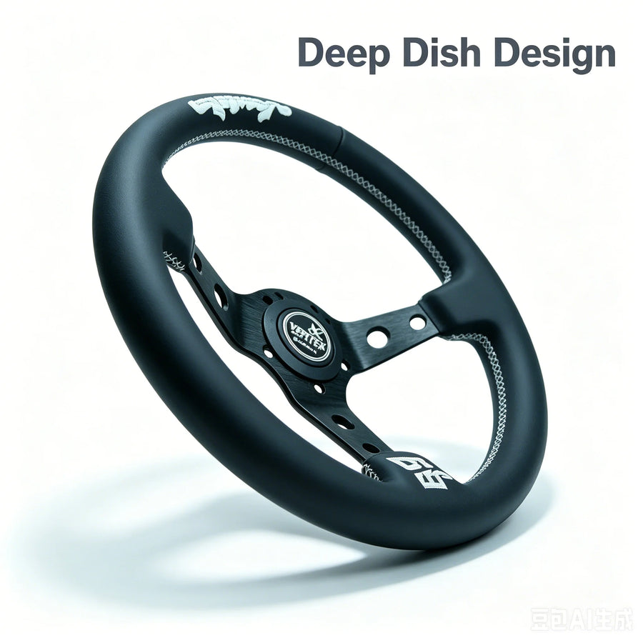 320 mm Black Leather Deep-Dish Racing Steering Wheel