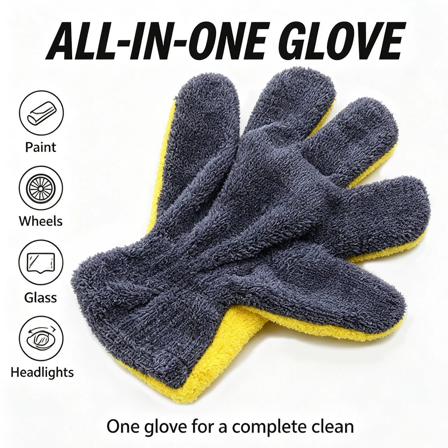Five-Finger Microfiber Car Wash Glove, Yellow