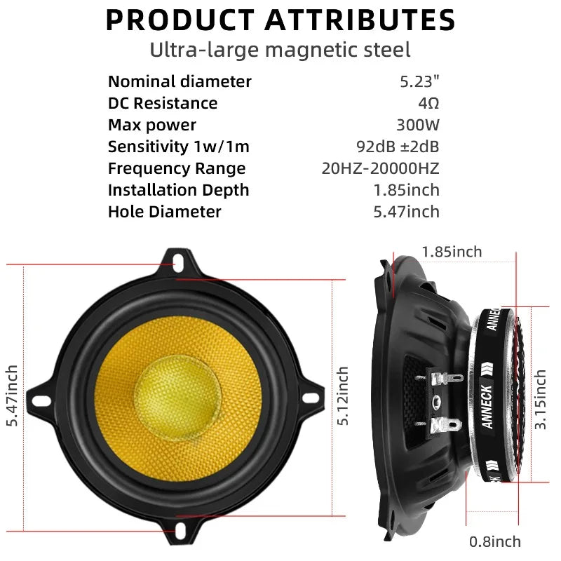 5.25-Inch 300W 4-Ohm Car Woofer Speakers