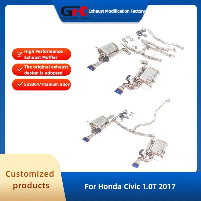 304 Stainless Steel Valved Cat-Back Exhaust System for Honda Civic 1.0T 2017