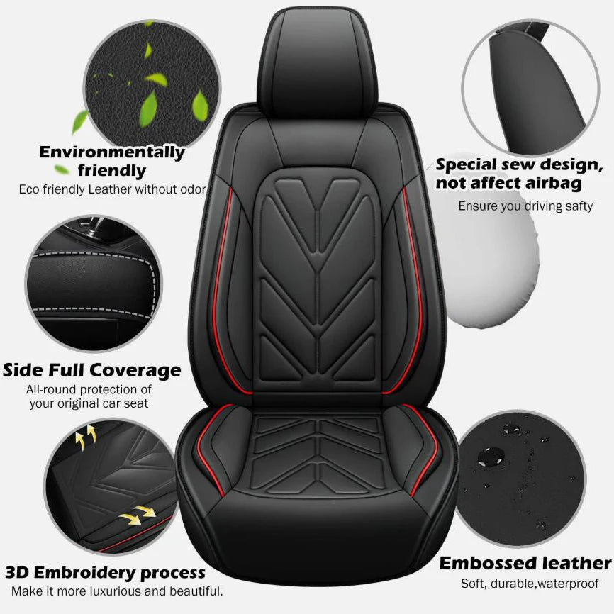 Universal PU-Leather 5-Seat Cover Set – Black or Black/Red