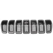 7-Piece Black Front Bumper Upper Grille ABS Plastic for Jeep Cherokee 2014 2015 2016 2017 2018