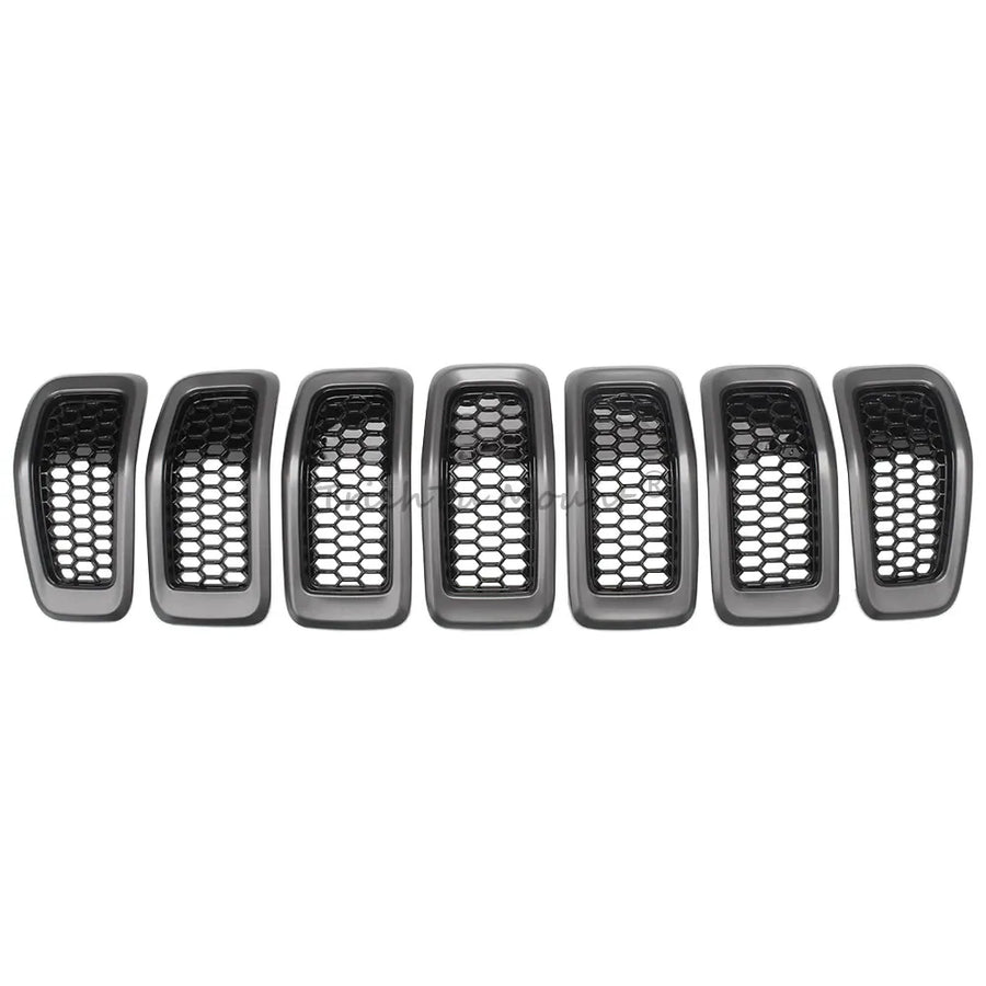 7-Piece Black Front Bumper Upper Grille ABS Plastic for Jeep Cherokee 2014 2015 2016 2017 2018