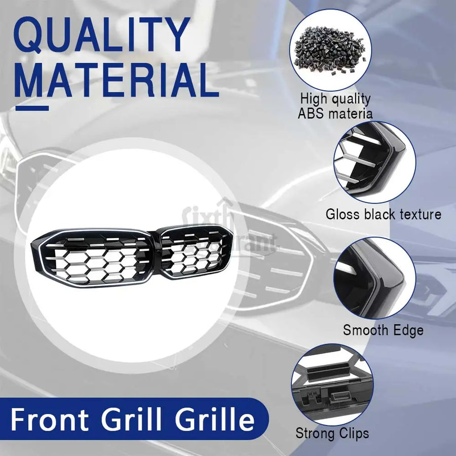 1-Piece Front Bumper Grill Grille Glossy Black with LED for BMW 3 Series 2023 24-IN G20 LCI Sedan 320i