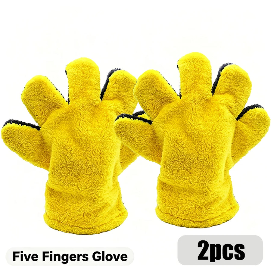 Five-Finger Microfiber Car Wash Glove, Yellow