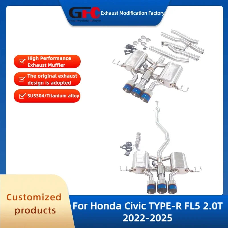 Stainless Steel Valved Cat-Back Exhaust System for Honda Civic Type R FL5 2.0T 2022-2025
