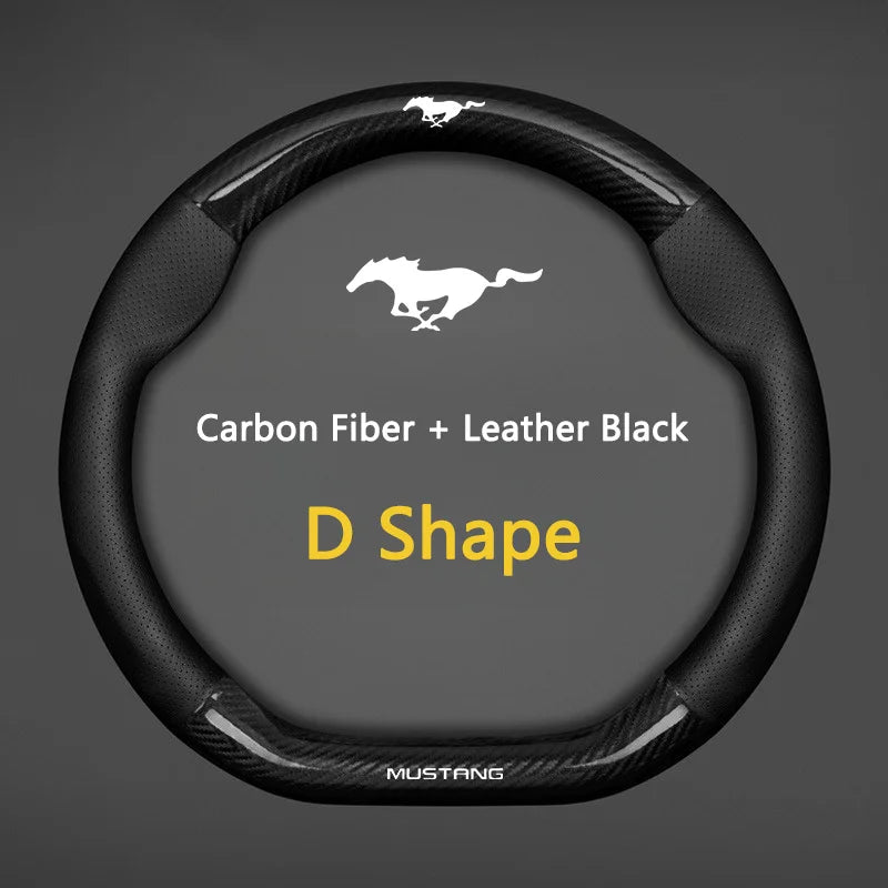 38 cm Carbon Fiber-Pattern Leather Steering Wheel Cover for Ford Mustang