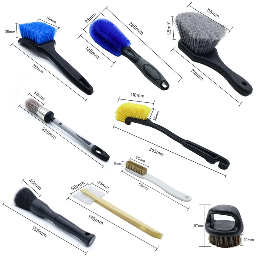 9-Piece Car Detailing Brush Set for Interior & Exterior