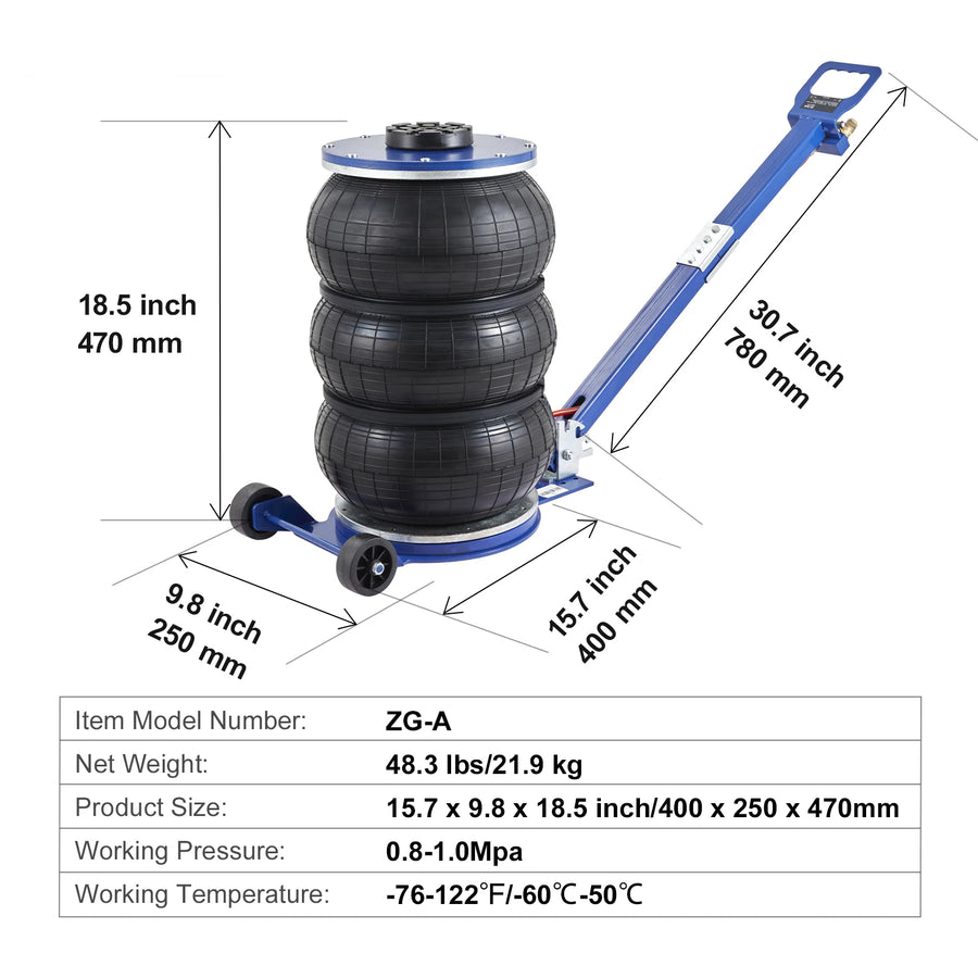 3/5-Ton Triple-Bag Pneumatic Air Jack with Wheels