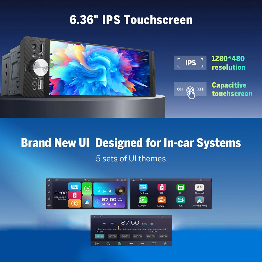6.86-Inch IPS 1-DIN Wireless CarPlay and Android Auto Car Stereo