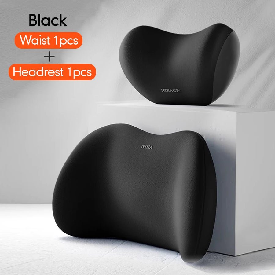 Universal Memory-Foam Car Neck Pillow and Lumbar Support Cushion Set