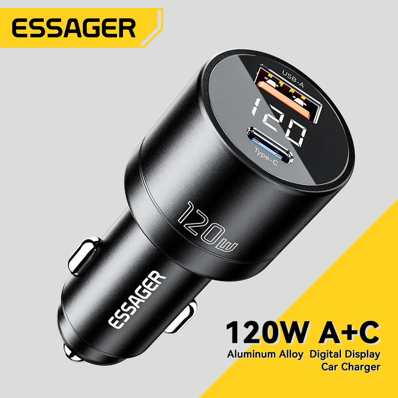 Essager 120W USB-C PD and QC Car Charger Adapter