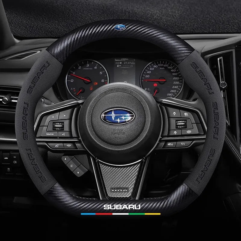 Suede Carbon-Fiber-Style Steering Wheel Cover for Subaru – 38 cm