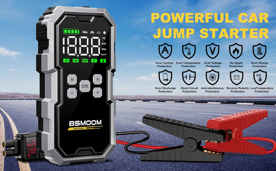 Portable Car Jump Starter with Power Bank and LED Light - Multiple Output Options