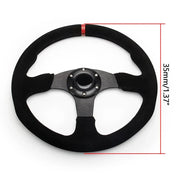 14 Inch 350mm Car Red Racing Suede Leather & Aluminum Alloy Steering Wheel Flat with Horn Button Red