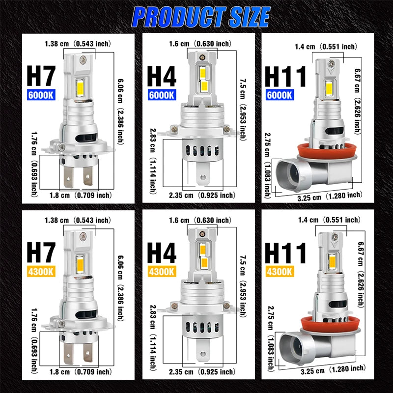H4/H7/H11 LED Headlight Bulb – 6000K, CANBUS, Compact
