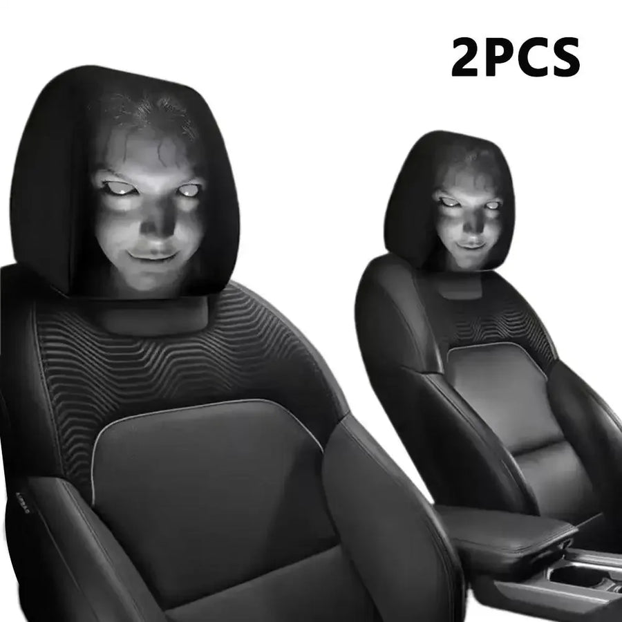 2-Piece Horror Design Car Headrest Covers – Universal Halloween Seat Decor