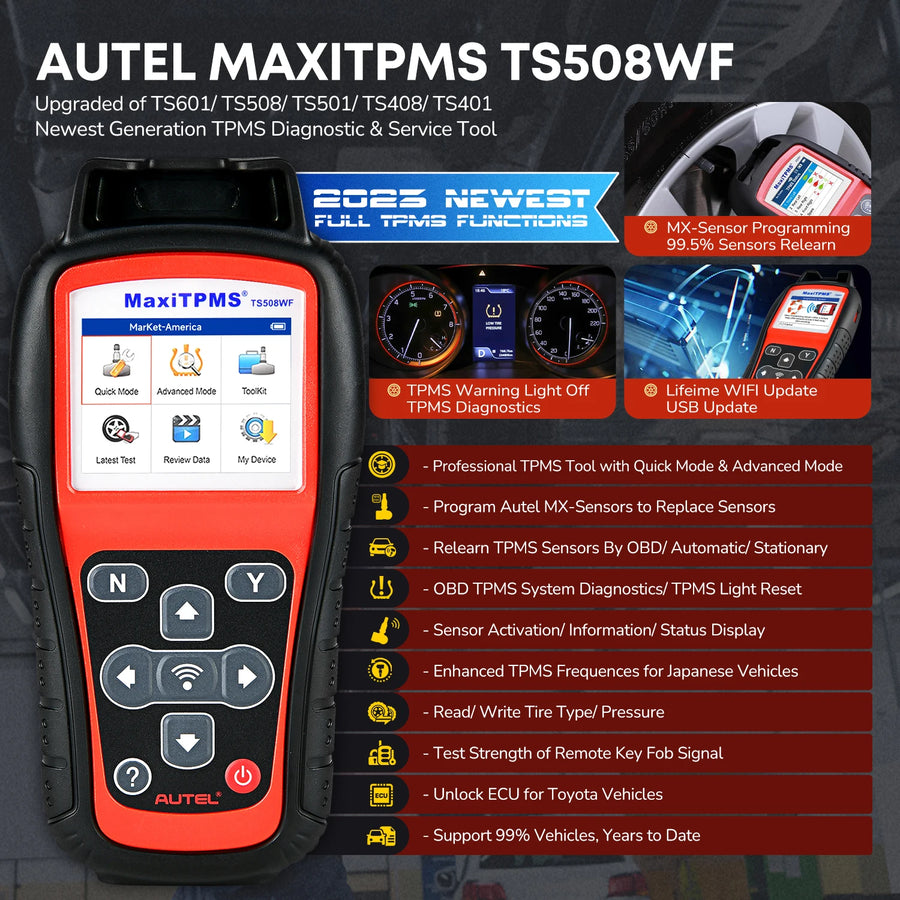 Autel MaxiTPMS TS508WF TPMS Diagnostic, Programming and Relearn Tool