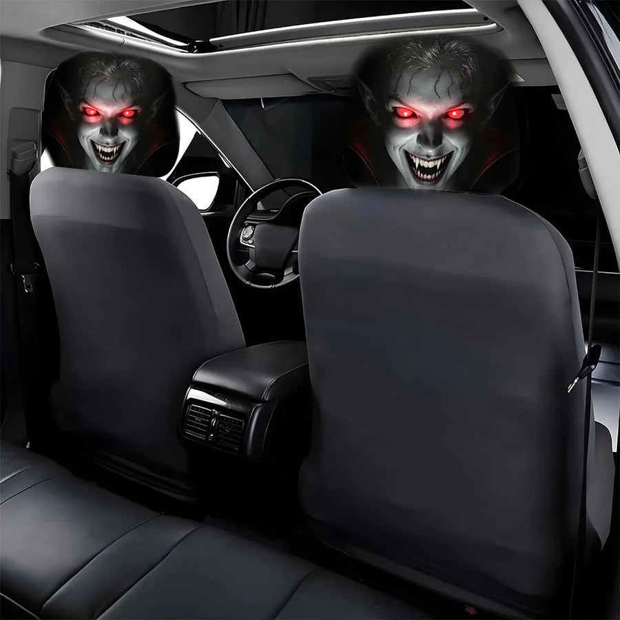 2-Piece Halloween Horror Face Car Headrest Covers – Universal Elastic Protective Sleeves