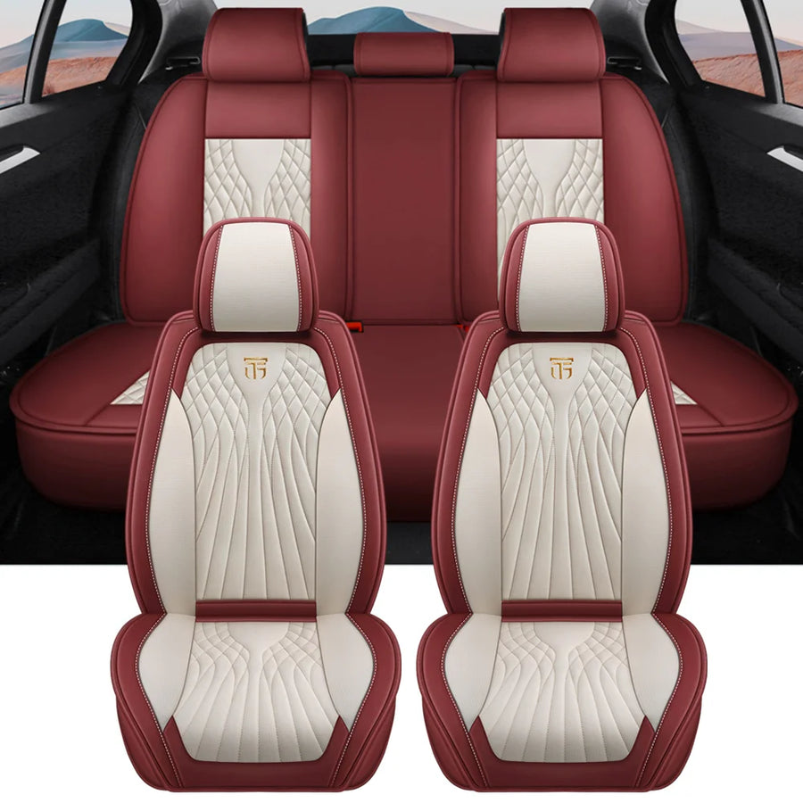 Luxury 3D Stitched Nappa Leather Car Seat Covers 5 Seats Laser Perforated Breathable Easy Fit