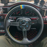 GReddy-Style 350 mm Suede & Leather Steering Wheel – Tri-Color Stitch