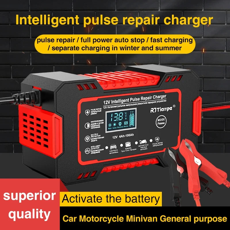 12V 6A Touchscreen Battery Charger with LCD and Pulse Repair Mode