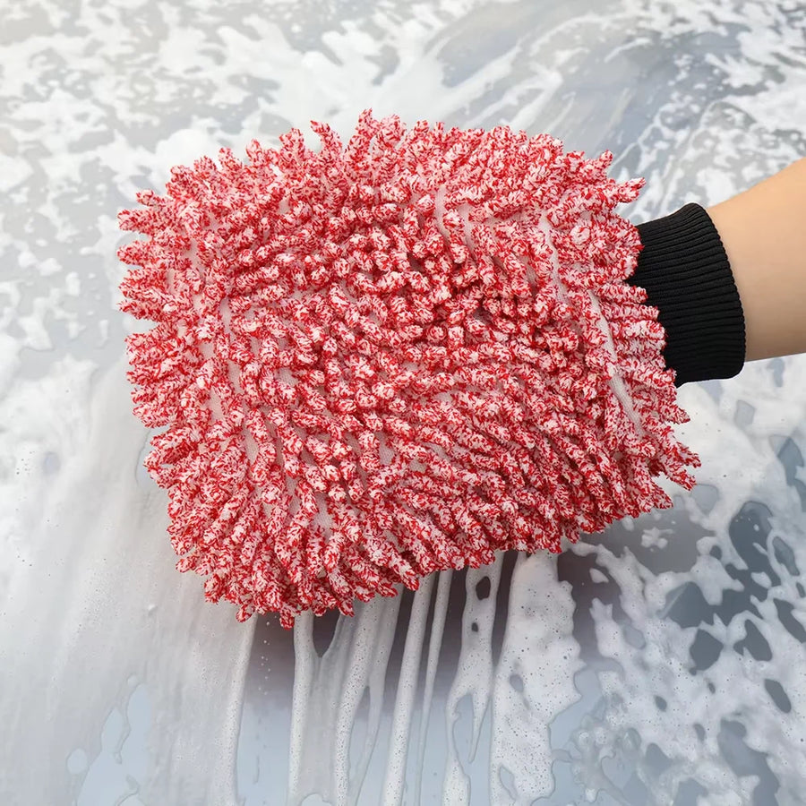 Red Double-Sided Chenille Car Wash Mitt, 26 x 20 cm