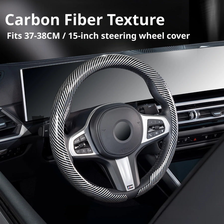 Carbon-Fiber-Texture 37-38CM Steering Wheel Cover for Tesla